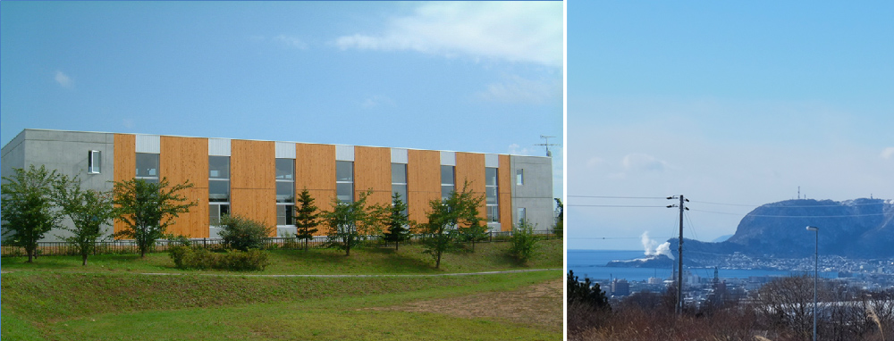 函館山を一望する高台、臨空工業団地内の自社ビル「ウェイブ函館」